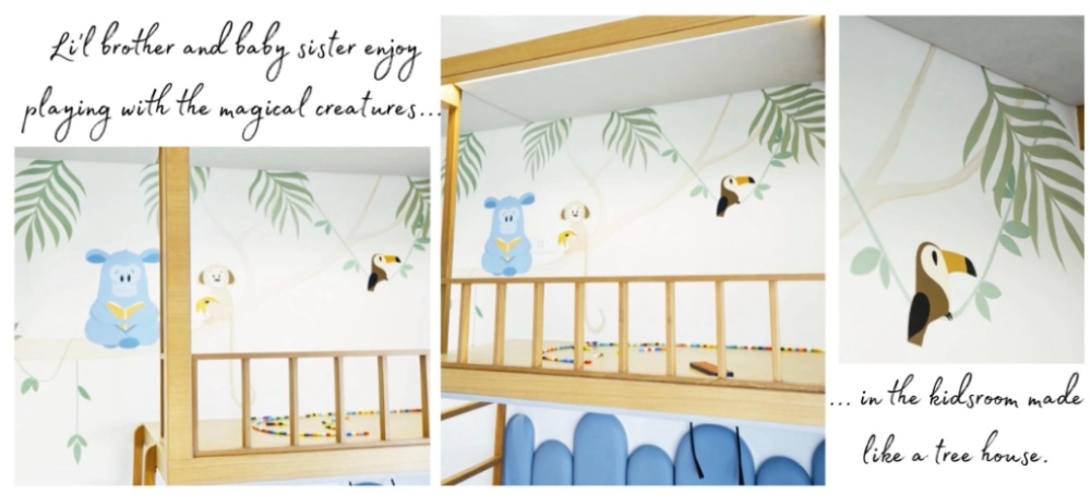 Children’s bedroom wall mural designed like a playful treehouse with animals and nature elements.