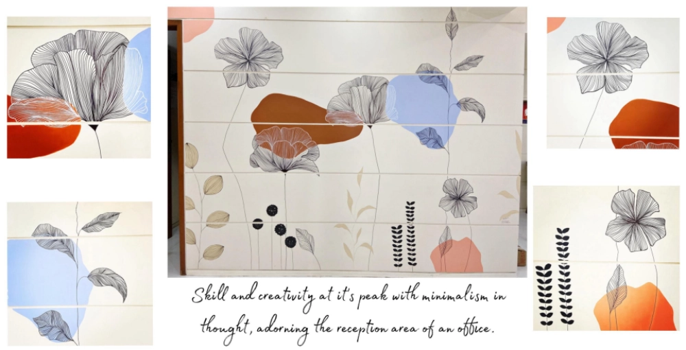 Minimal floral wall mural designed for an office reception area.